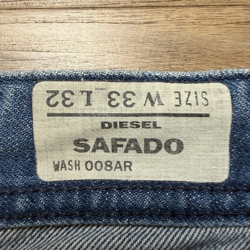 Diesel Safado Jeans Men 33x32 Blue Slim Straight Distressed Denim Button Fly 8AR
